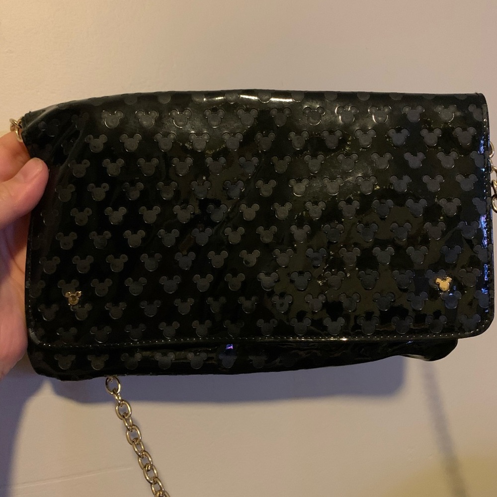 Black Patent Mickey Mouse Embossed Chain Crossbody